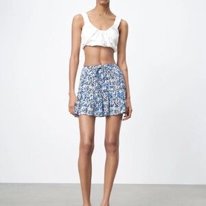 Blue Floral Tiered Mini Skirt